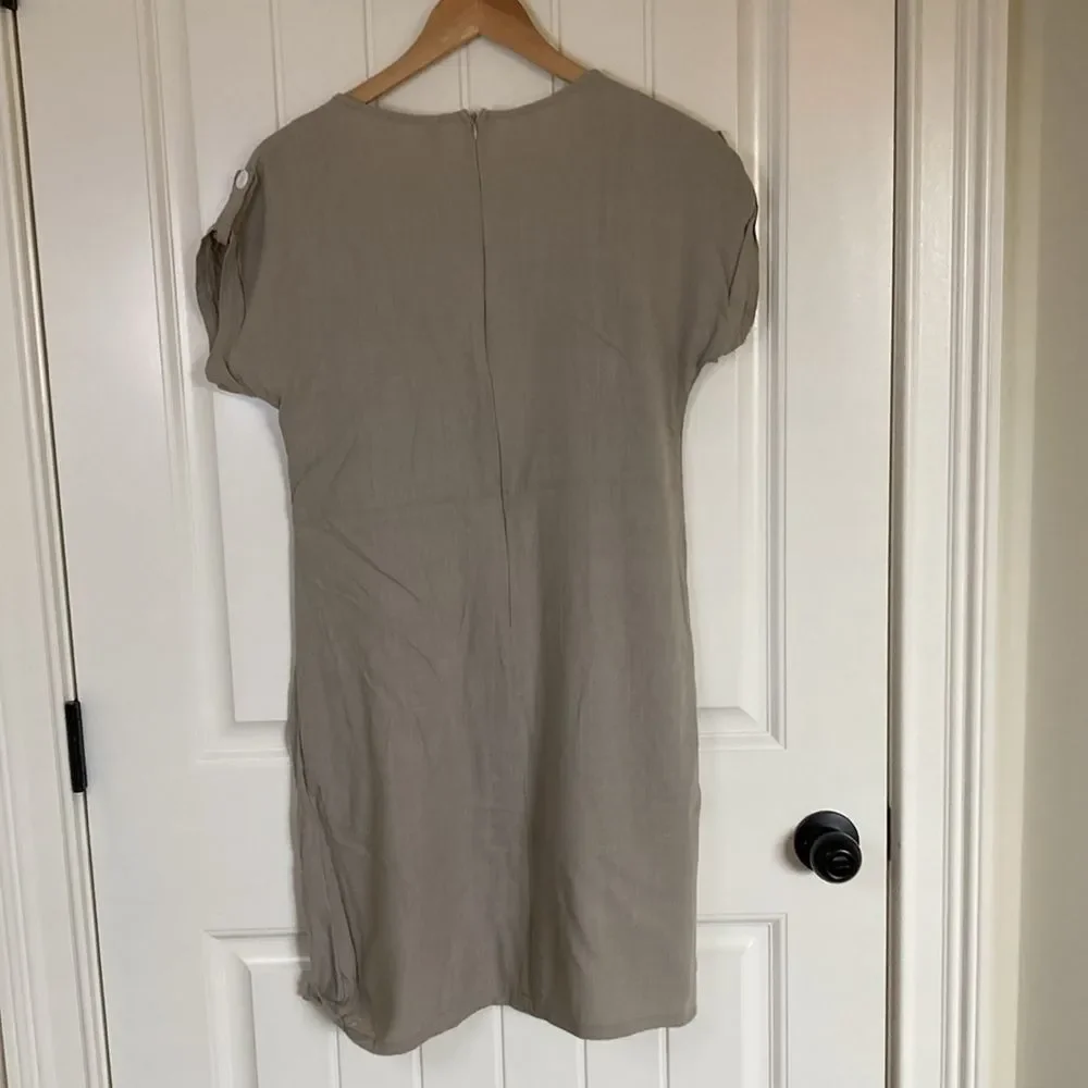 Yidartan Womens Short Sleeve Linen Blend Dress‎ M Tan Summer Beach Work - Picture 9 of 10
